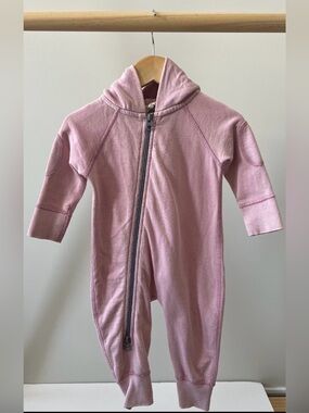 Sapling Organic Hooded Zip-Up Winter Zipsuit Romper in “Vintage Pink” 3-6M